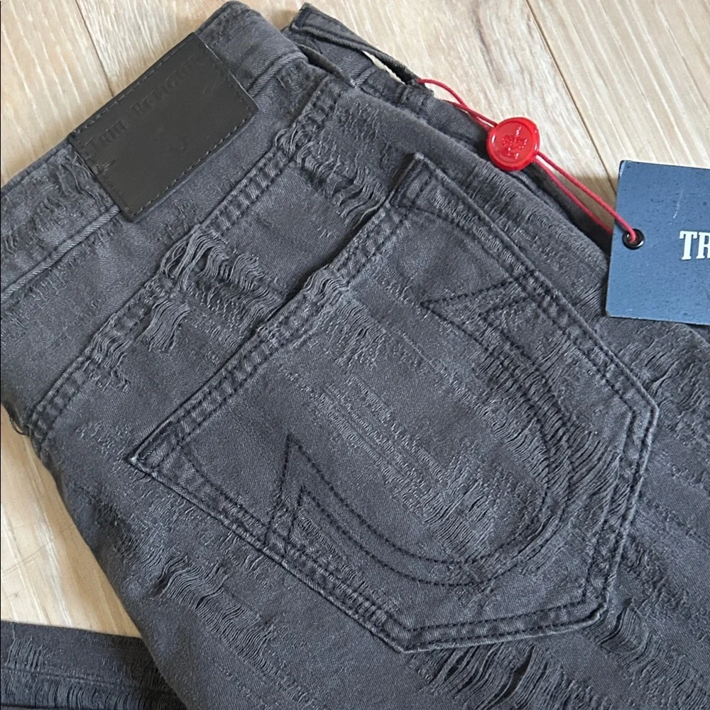 New True Religion Geno Relaxed Slim Fit All Over Faded Black Distressed Jeans